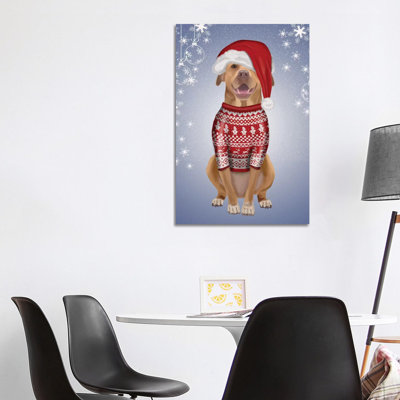Pitbull in Christmas Sweater par Fab Funky - impression sur toile tendue