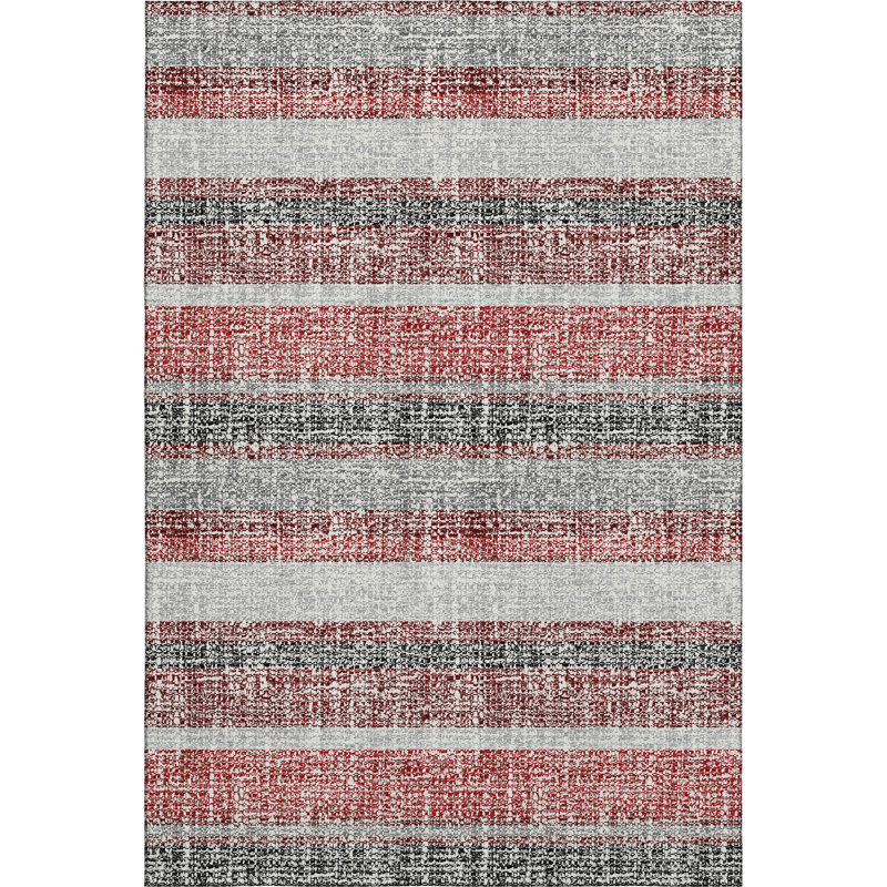 Premium Machine Washable Mayfield AMF2122 Striped Rug, Burgundy, 3' x 5'