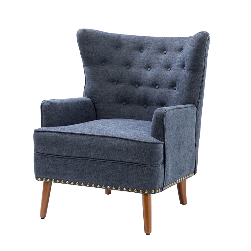 Adiza 30'' Wide Upholstered Wingback Armchair, Navy Polyester