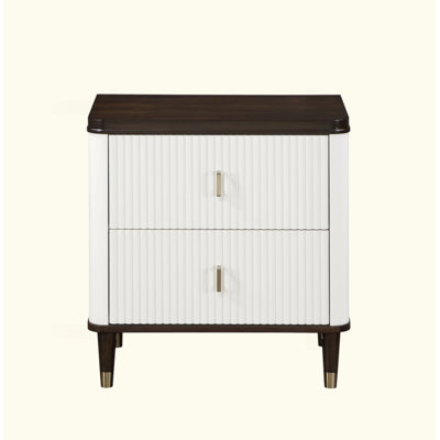 Modern Design White And Brown Finish 2-Drawers Nightstand With USB Port Durable Wooden Bedroom Furniture 1Pc