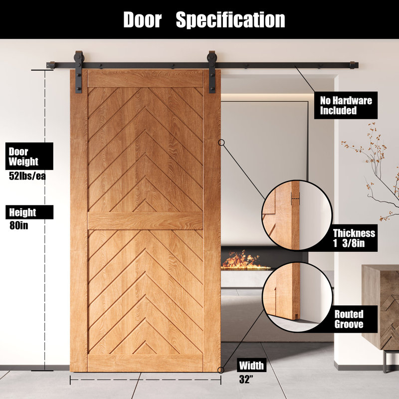 Porte de grange en bois de pin 4-en-1 à finition américaine et non assemblée de 32 po x 80 po Homacer Homacer de Homacer (usage intérieur seulement)