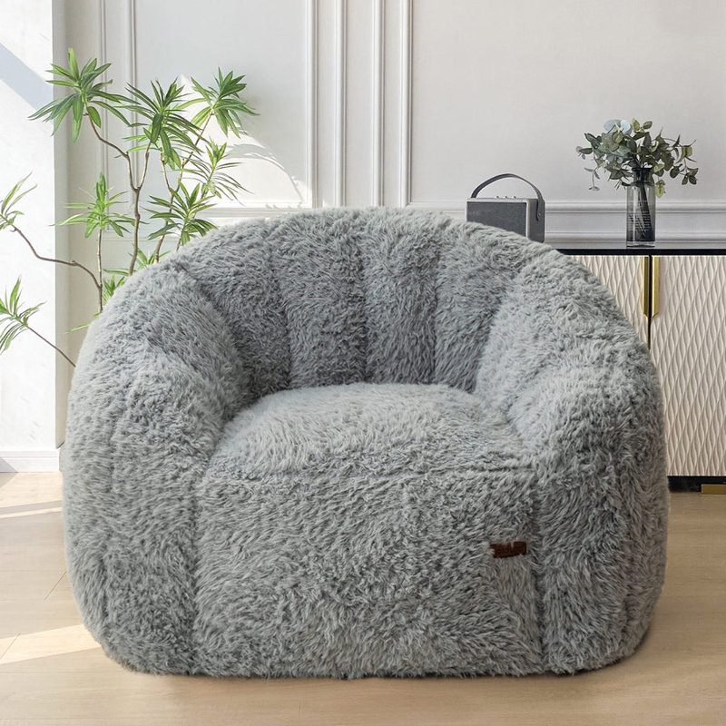 Bean Bag Chair, Gray Faux Fur