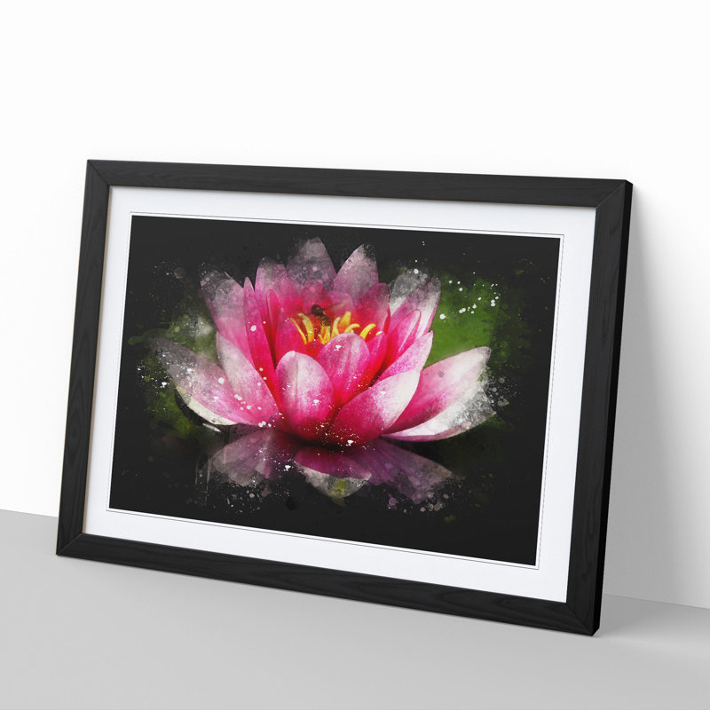 Pink Water Lily Flower Vol.3 - Picture Frame Graphic Art, 65cm H x 90cm W x 2cm D, Black Framed