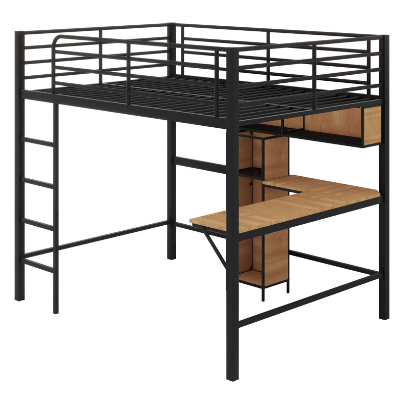Lit mezzanine avec bureau en L et tablettes
