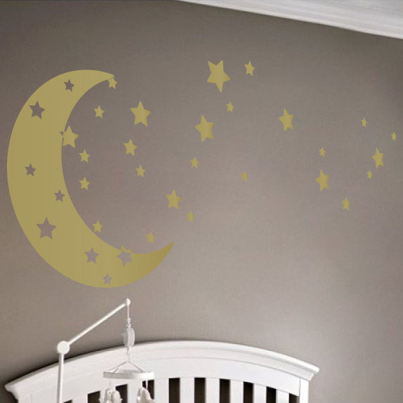 Adhésif décoratif lune et étoiles, Or, H 30 po x l 65 po x P 0,01 po