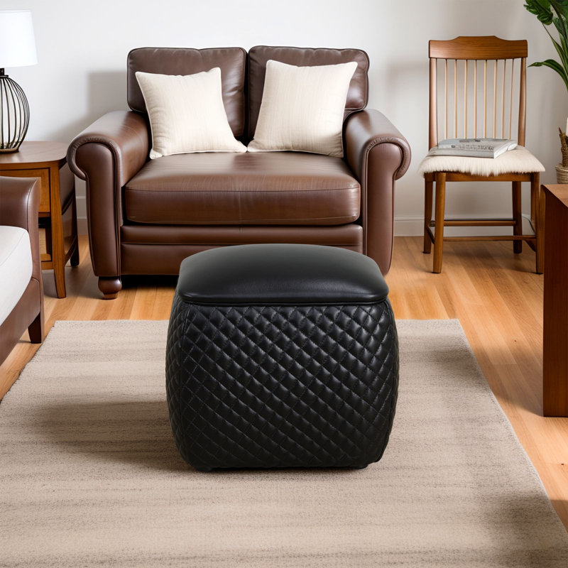 Halldin Upholstered Ottoman, Black Faux Leather