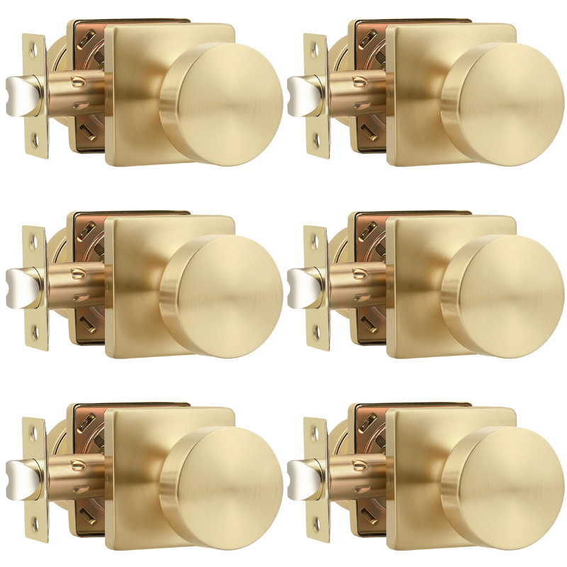 Probrico Square Panel Door Knob, Brushed Gold, Passage (Hall & Closet)