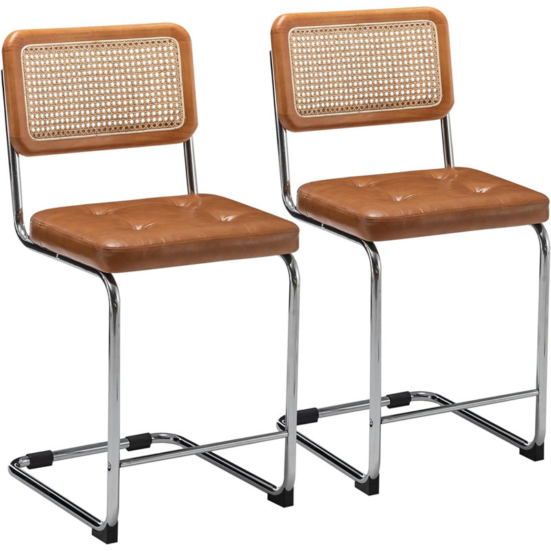 Tabouret de comptoir rembourré à dossier bas H 24 po Burlinson (ensemble de 2), Brun