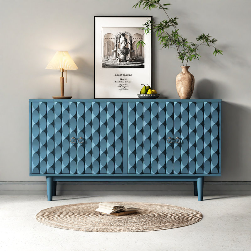 Buffet 61 "à motif géométrique moderne - Rangement à motif convexe avec détails argentés, Marine