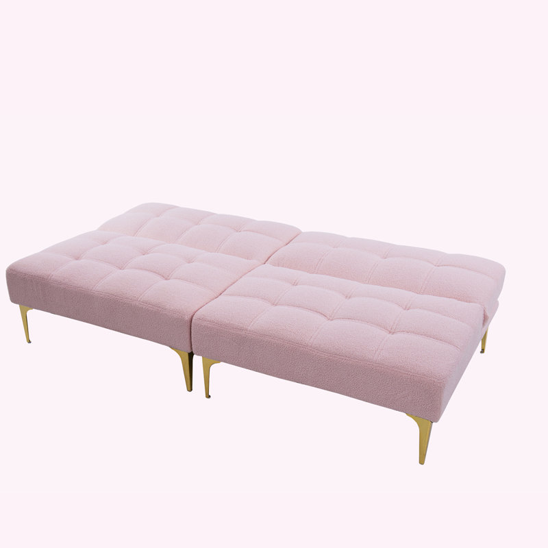 Tadija Twin Upholstered Convertible Sofa, 28" H x 71" W x 34" D, Pink Teddy