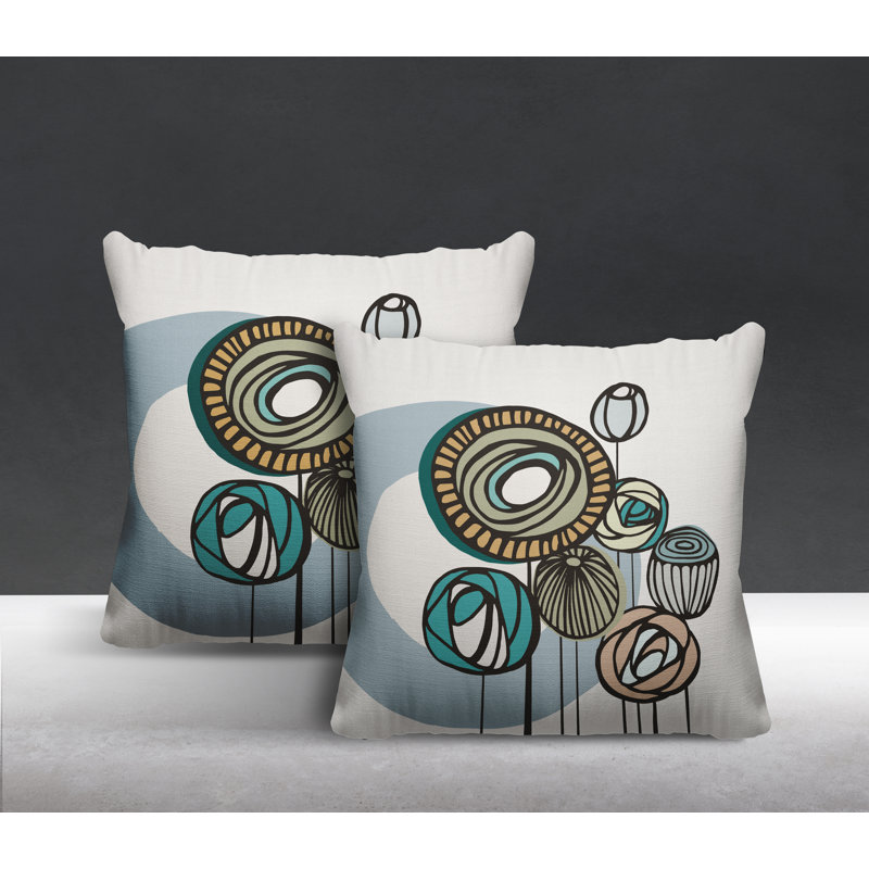  Coussin décoratif floral intérieur / extérieur réversible, Émeraude, L 15 po x H 15 po