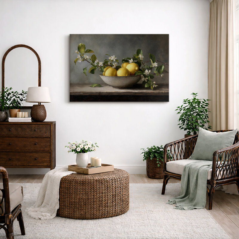 Classic Lemon Still Life Artwork, Fresh Fruit Botanical Arrangement Pictures, Framed Canvas Giclee Print Wall Art