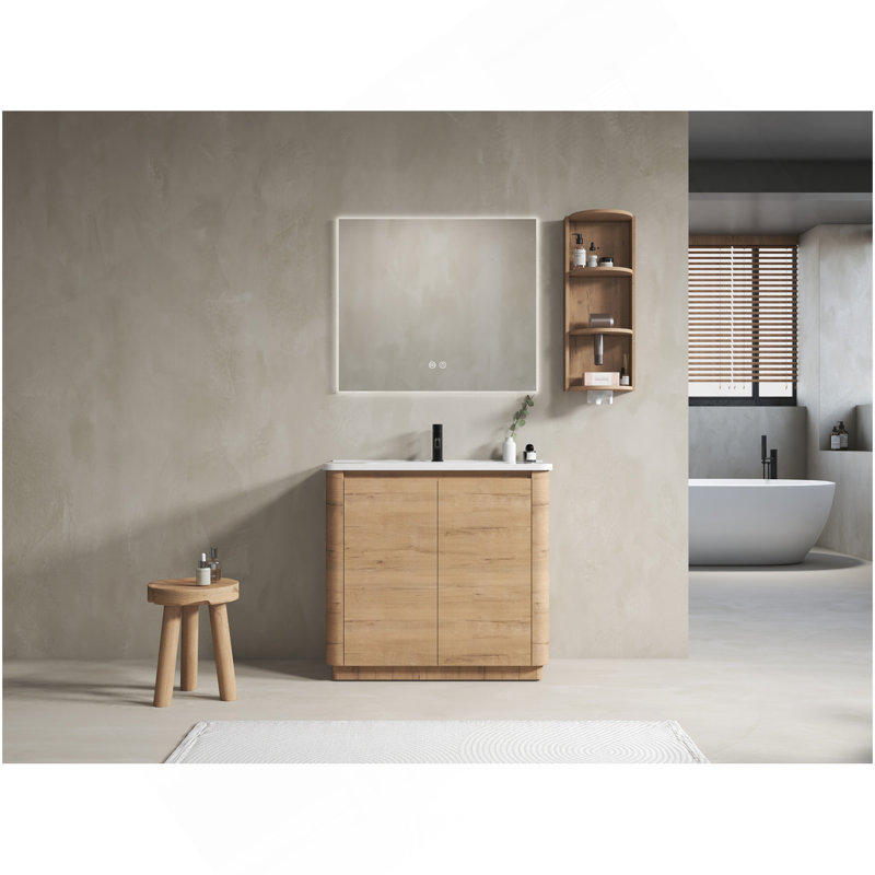 Meuble-lavabo autoportant 36 po avec lavabo en céramique et porte à 2 compartiments à fermeture en douceur, 36"
