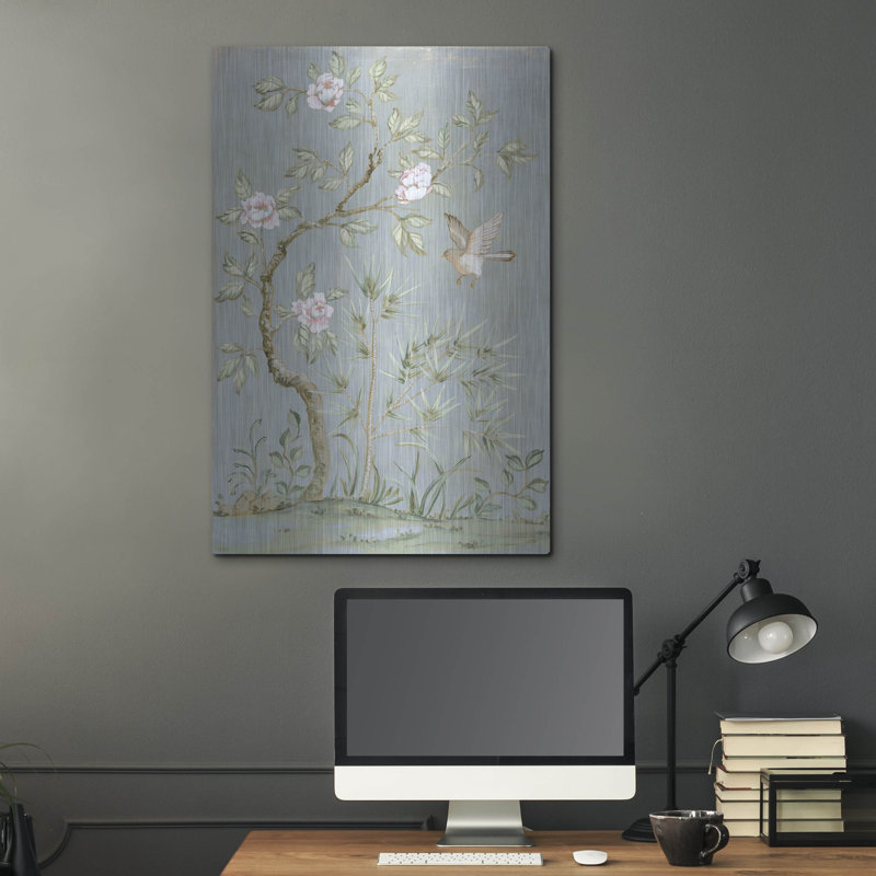 Art mural en métal Winston Porter «Spring Mural 2 Blue» par Julia Purinton, H 36 po x l 24 po