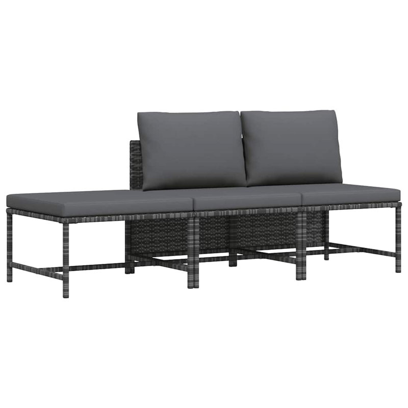 Ensemble de canapé d'extérieur modulaire d'extérieur en acier PE rotin gris, Coussin gris foncé / structure grise