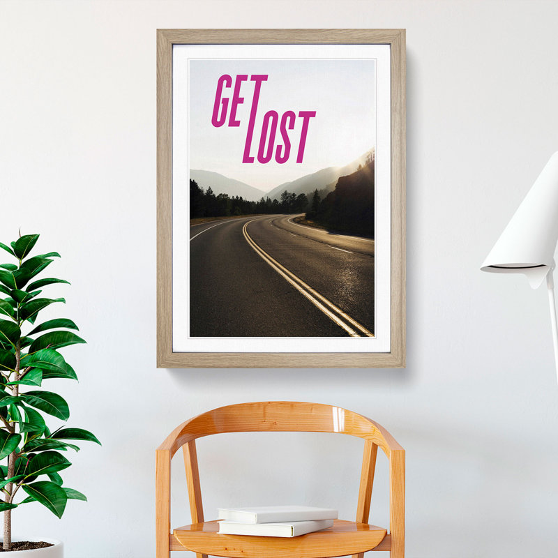 Get Lost - Picture Frame Graphic Art, 65cm H x 48cm W x 2cm D, Oak