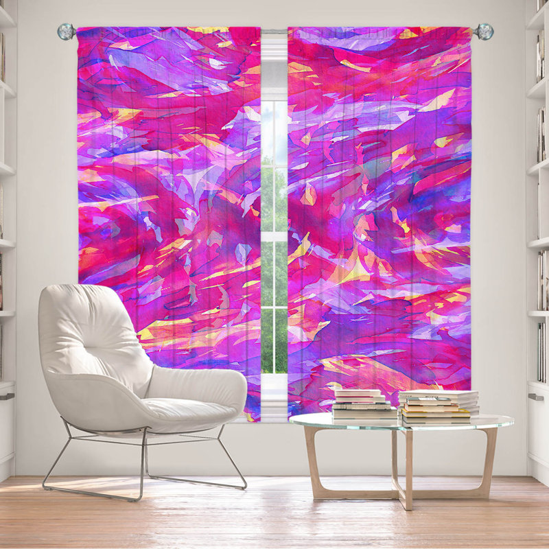 Rideau simple occultant et isolant Motley Flow, Pêche / mauve / fuchsia, L 40 po x L 52 po