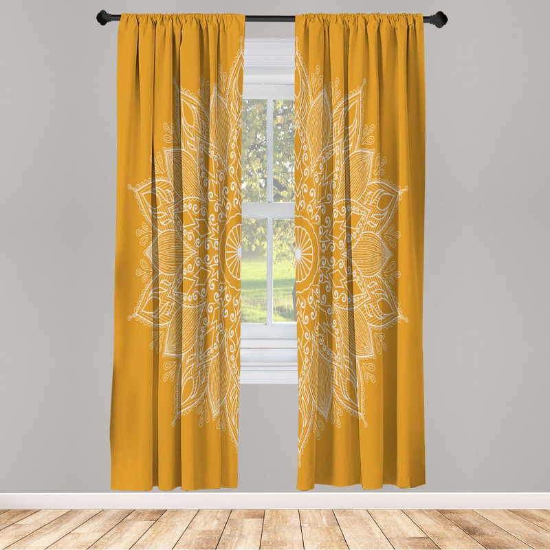 Microfiber Floral Semi-Sheer Rod Pocket Curtain Panels, 28" W x 84" L, Honey Orange