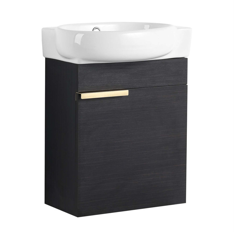 Meuble-lavabo à fermeture en douceur 15,5 "avec lavabo, pour petite salle de bain, Noir châtaignier