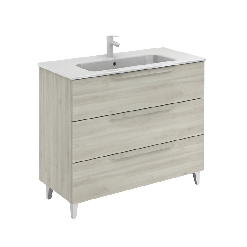 40'' Single Bathroom Vanity with Ceramic Top, Nature White