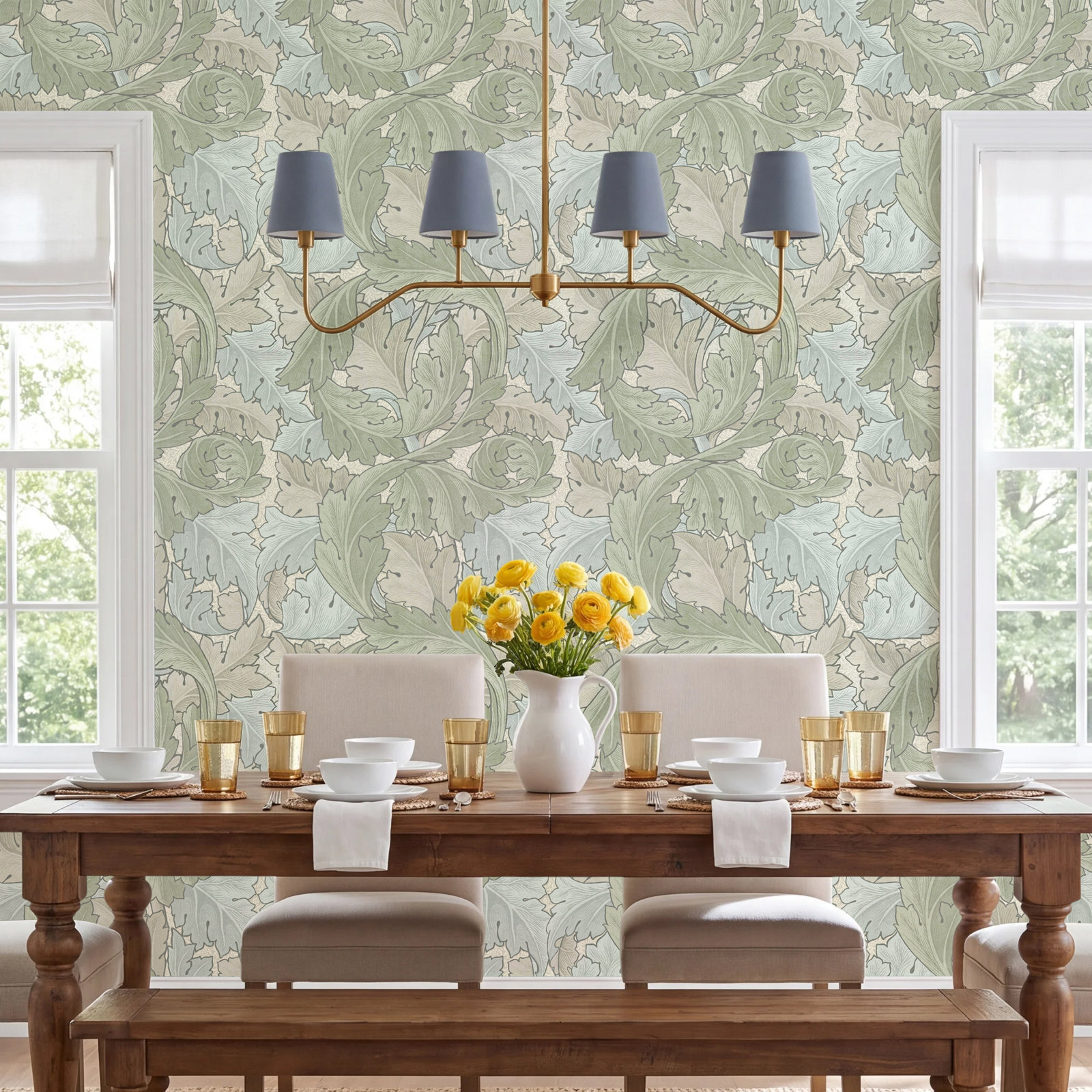 Floral Wallpaper, Sage;Duck Egg