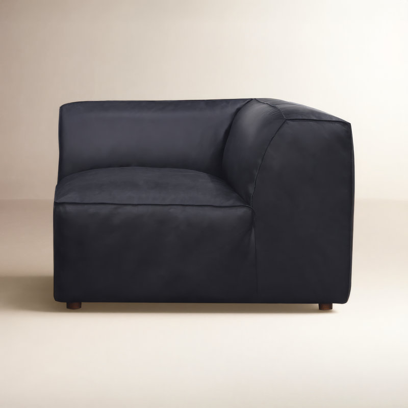 Foley Genuine Leather Corner Chair, Black Top Grain Leather
