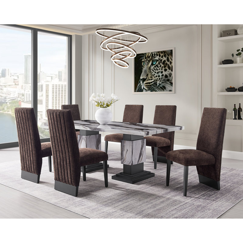 Ensemble de 2 chaises d'appoint de salle à manger de style contemporain, 100% bouclées, brun uni, dossier allongé, chaise carrée, structure en bois d'hévéa, rembourrage en mousse, poids de 18,93 lb avec style, motif brun, base, rembourré,