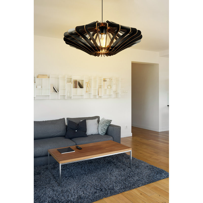Élégant lustre noir scandinave, hauteur réglable 21,7 pouces | Structure en panneau de fibres à densité moyenne, épaisseur: 0,1 pouce | Douille E27, 40 W maximum | Conception élégante de couleur unie pour la décoration intérieure moderne et l'éclairage ambiant