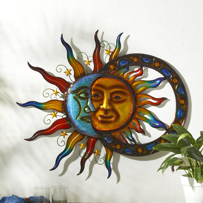 Épaisseur de 33,5 po de la décoration murale L 33,5 po en métal Sun and Moon