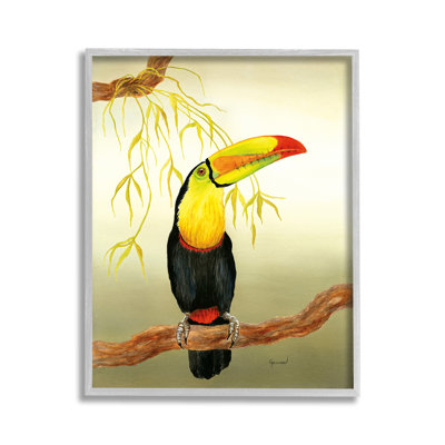 Toucan sur une branche de forêt, estampe numérique encadrée par Christine Reichow