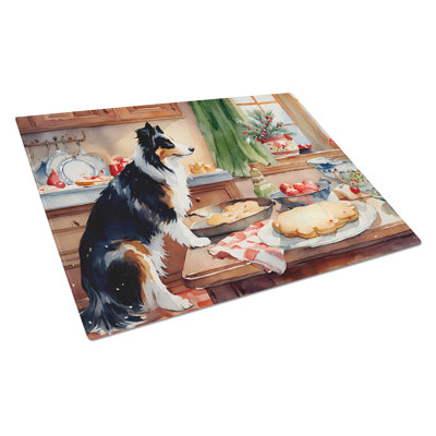 Border Collie Christmas Cookies Glass Cutting Board