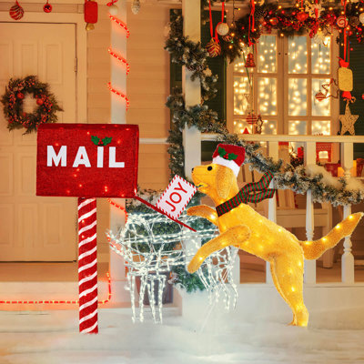 3.5 Ft Lighted Dachshund Climbing Mailbox Pre-lit Christmas Holiday Decoration 