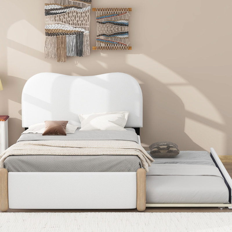 Lit simple tapissier blanc avec support et lit gigogne - Taille douce et confortable, Lit simple