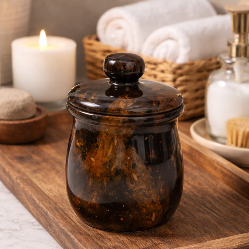 Kings Gold Marble Decorative Jar with Lid – Natural Stone Storage Accent