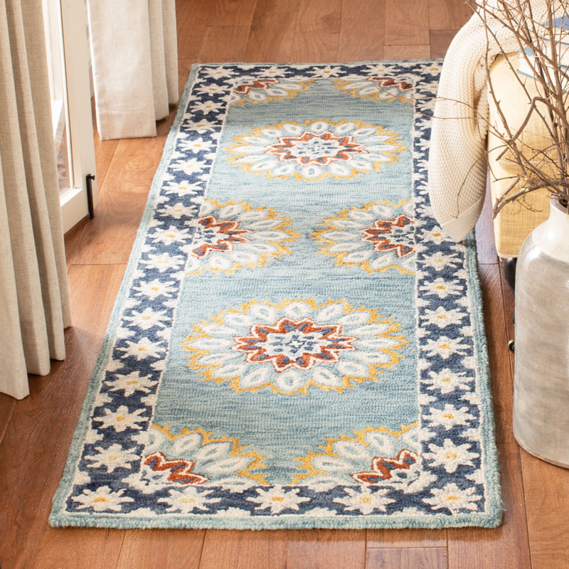 Jahiem Oriental Handmade Tufted Wool Blue/Green Area Rug, Runner 2'3" x 8'