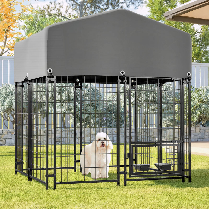 Chenil d'extérieur pour chien avec toit et mangeoire rotative à 360 °