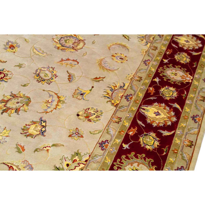 Tapis jaune / ivoire / rouge noué à la main de haute qualité