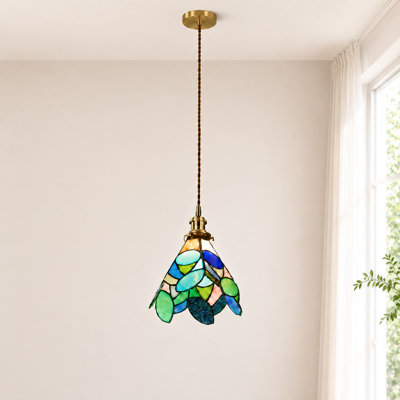 Suspension en vitrail multicolore à une lumière avec cordon ajustable