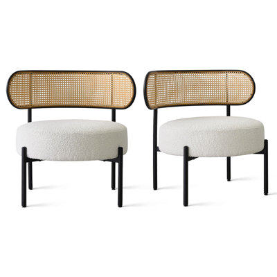 Bexlie Boucle Upholstered Chair With Rattan Back(Set Of 2)