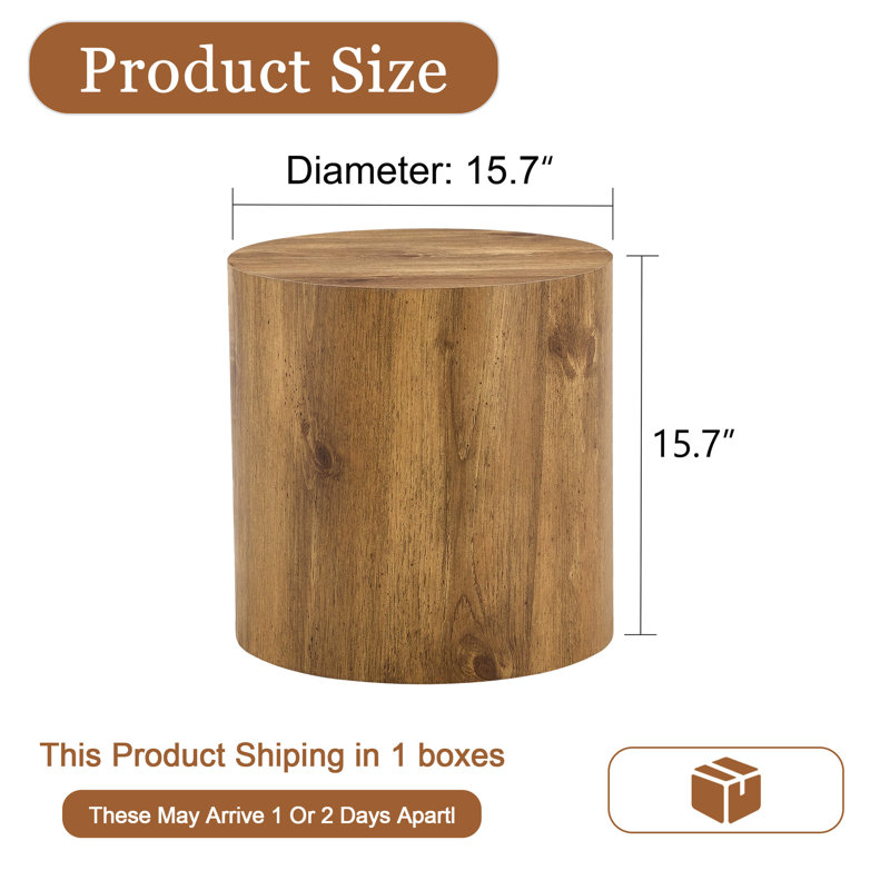 Modern Cylindrical Drum Accent Table Versatile Side Table with Anti-Slip Fee, 15.7" H x 15.7" L x 15.7" W, Brown Wood