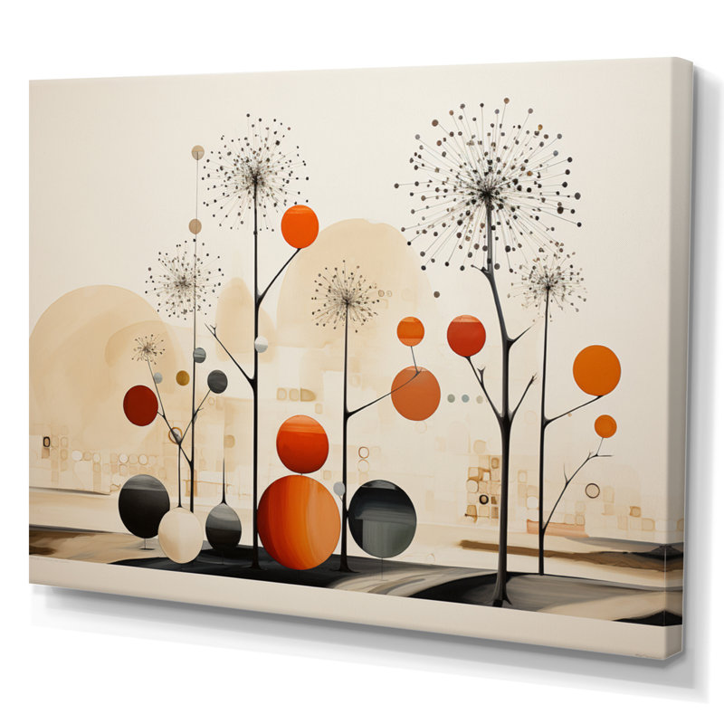 Beige beige Mid Century Minimalist Oasis, reproduction d'art sur toile, 24" H x 32" W, Toile tendue