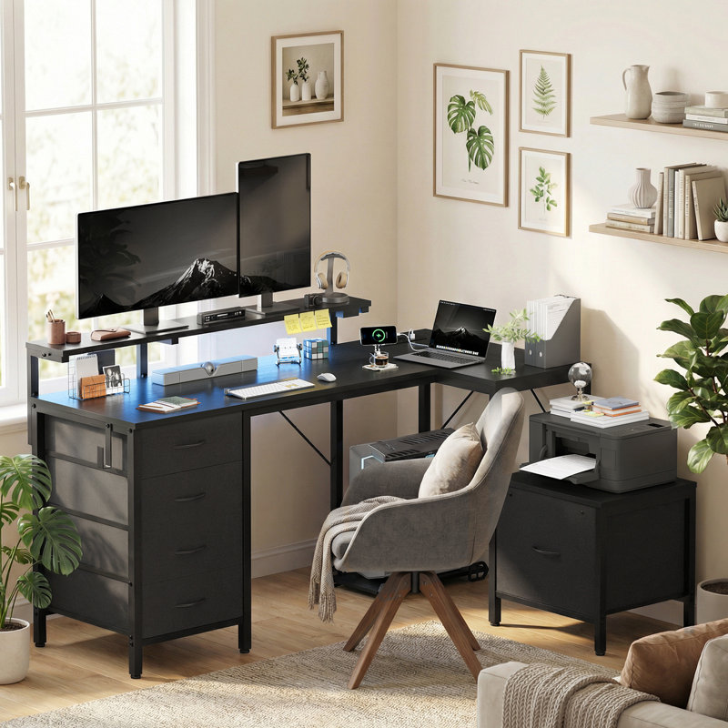 L-Shaped Metal Base Computer Desk, 75cm. H x 160cm. W x 50cm. D