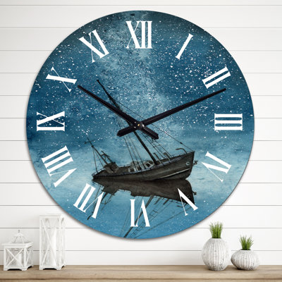 Ship with a Night Sky Street - Horloge murale nautique et côtière