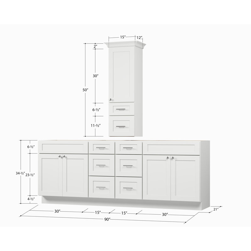 Meuble-lavabo double 90 po avec comptoir Disar, Blanc