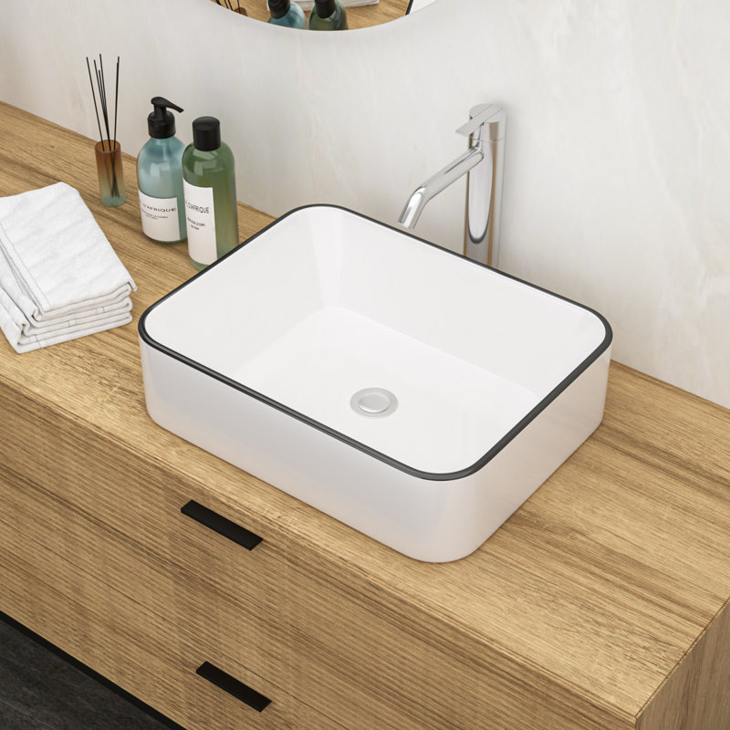 Lavabo de salle de bain vasque rectangulaire en céramique 15 po Rosefray Chic