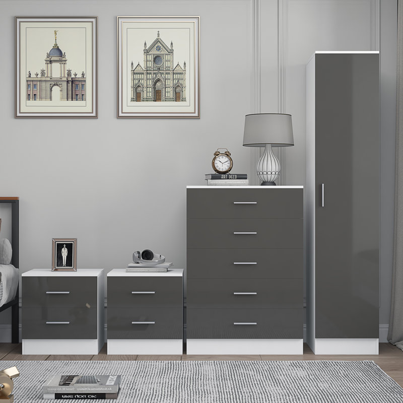 Eva Piece Bedroom Set, Grey Gloss / Matt White