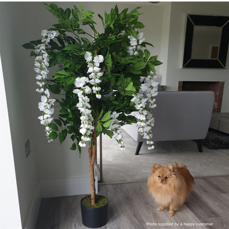 130cm Faux Wisteria Tree in Metal Pot, Silver