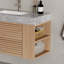 Meuble-lavabo simple 36 po avec plateau en pierre grise, armoire murale en bois massif avec deux tiroirs et tablette ouverte