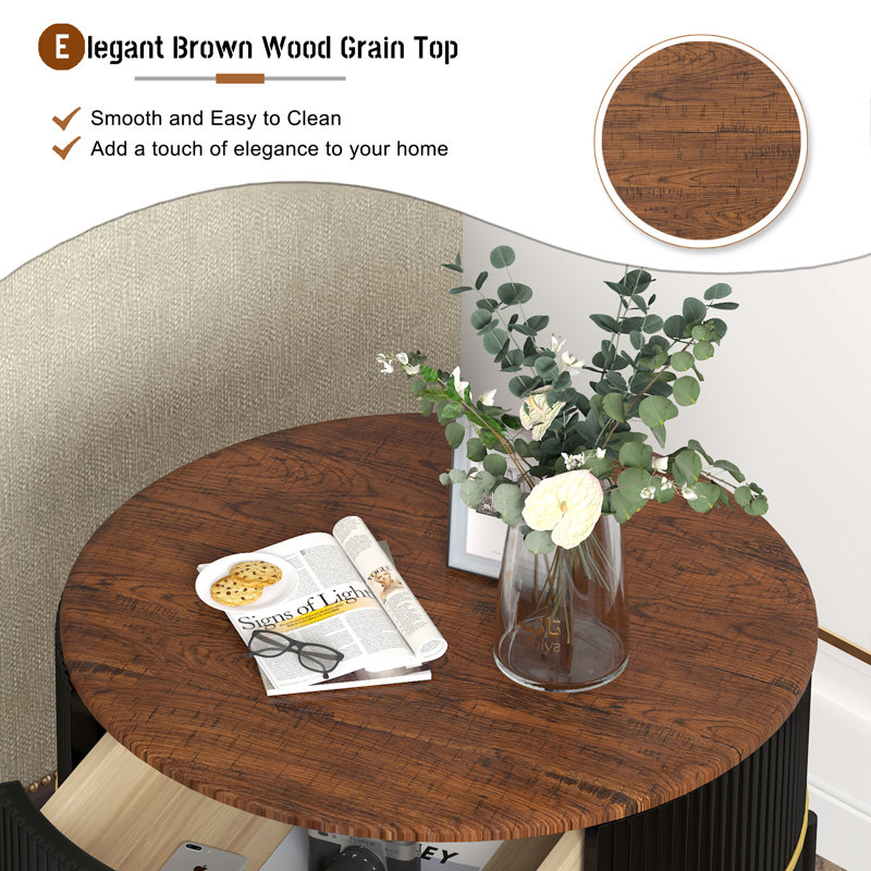 Pomeranz 2 - Drawer End Table, Brown/Black, Walnut