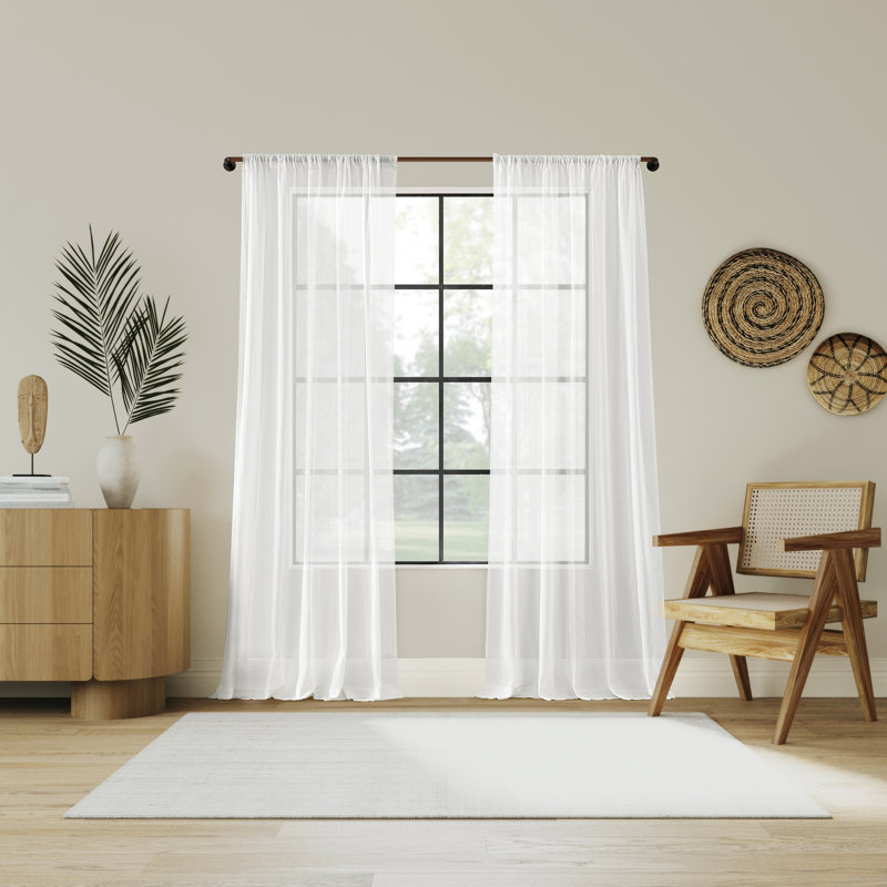 Indigo Road by Egypt Sherrod Nahla 100% Cotton Sheer Rod Pocket Curtain Panel, White, 50" W x 84" L